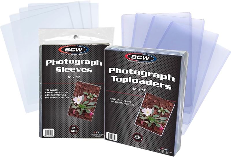 Photo 1 of BCW 6x9 Topload Holder and 6x9 Photo Sleeves Combo Pack | I Sheet Protectors Compatible with Postcards, Prints, and Documents | Acid-Free, PVC-Free, Archival Quality
