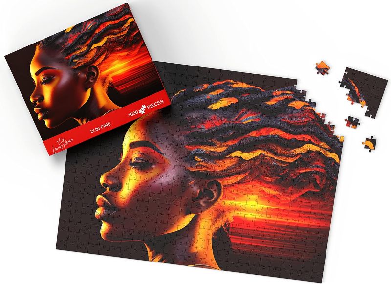 Photo 1 of LewisRenee African Art 1000 Piece Jigsaw Puzzle - Sun Fire, Embrace Black Culture & History, Brain-Boosting Fun for Adults
