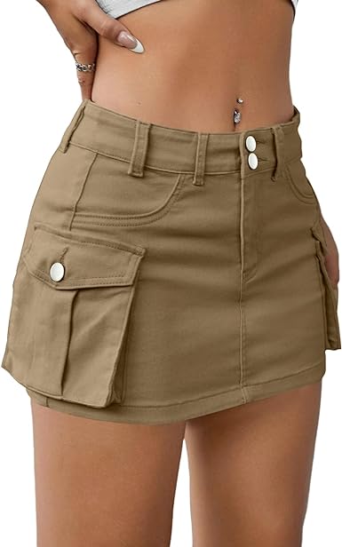 Photo 1 of Low Waist Cargo Skirt Women Button Mini Cargo Denim Skirt with Pocket Mini Skirt Size Small