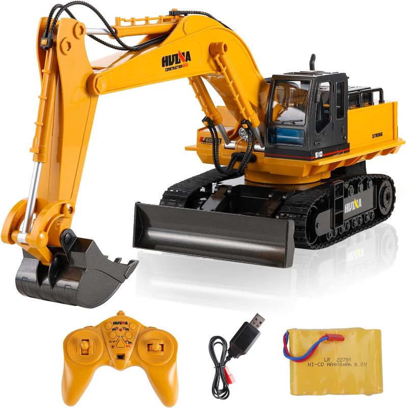 Photo 1 of Hiitytin RC Excavator, Remote Control Excavator Construction Tractor with Metal Shovel, Full Metal Remote Control Backhoe RC Construction Vehicles Toys for Kids Adults