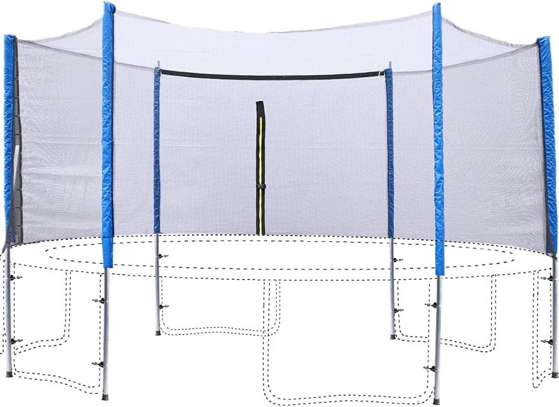 Photo 1 of 14FT Universal Trampoline Replacement Enclosure Poles with Safety Net, Round Trampoline Enclosure Net with Poles, Come with Clamps and Hardware Fits Most 6 Straight Poles Trampoline Frame
