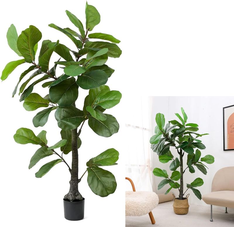 Photo 1 of LUWENER 6ft Artificial Plant Fiddle Leaf Fig Tree,Faux Ficus Lyrata in Pot,Ficus Fake Plant Artificial Trees for Office Indoor Outdoor Garden Living Room Home Decor(1PCS) Green