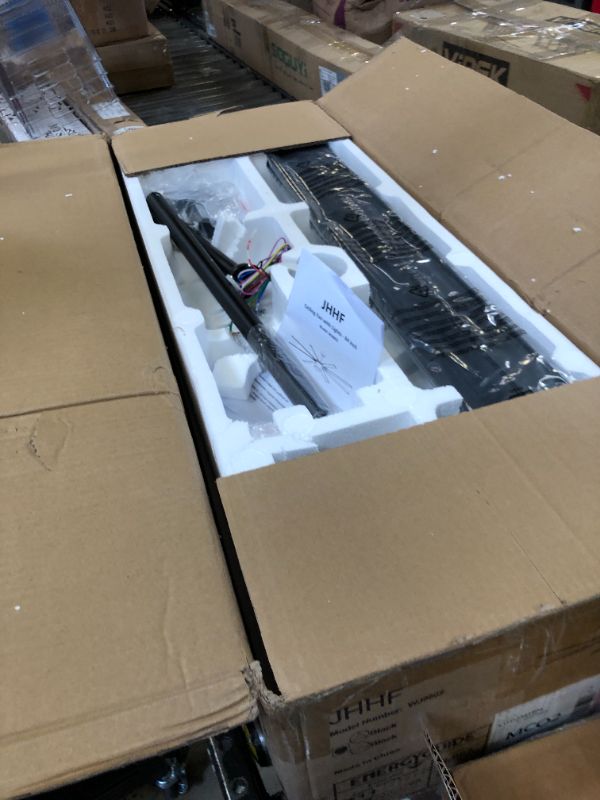 Photo 1 of JHHF Ceiling Fan with Lights, 84” Black Large Ceiling fan with Remote and Wall Switch, Quiet Reversible DC Motor, 8 Blades, 3 light Colors Modern Industrial Ceiling fan for Indoor and Covered Outdoor 84 inch (8 blades)