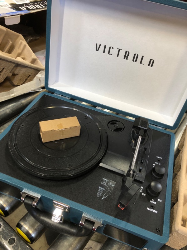 Photo 2 of Victrola Vintage 3-Speed Bluetooth Portable Suitcase Record Player with Built-in Speakers | Upgraded Turntable Audio Sound | Blue Coral Blue Coral Record Player