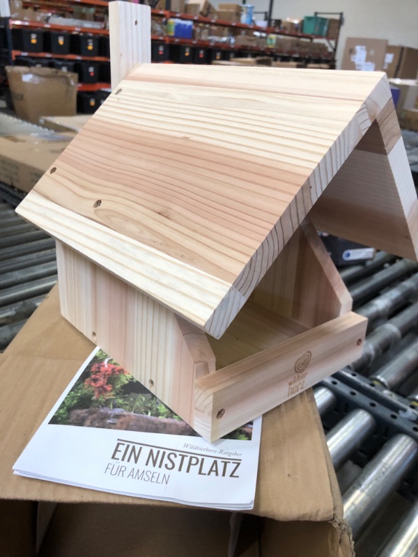Photo 1 of Solid Wood Blackbird Nesting Box - Weatherproof & Untreated, Wooden Bird Houses for Semi-Cavity Breeders - Blackbirds, Robins & More - 25 x 28.5 x 27 cm