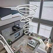 Photo 1 of HiHiHomy Modern Chandelier 7 Ring Led Chandelier Silver 39.37" Large Modern Light Fixture Chandelier Height Adjustable for High Ceiling, Modern Led Chandelier for Entryway, Dimmable with Remote