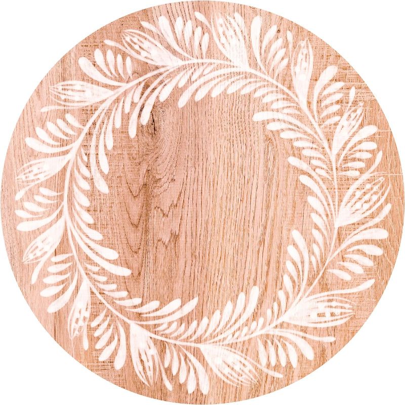 Photo 1 of Floral Wood Round Paper Placemats Disposable, Disposable Placemats for Dining Table, Paper Chargers, Wood Placemats, 14", 100PCS, Parties, Weddings, Thanksgiving, Valentines Day Placemats Oak 