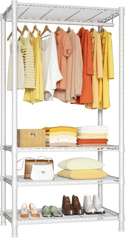 Photo 1 of Ulif H2 Heavy-Duty Portable Closets, 4-Tier Freestanding Garment Rack Suit for Small Space and Corner, Closet Organizer System Portable Closet Wardrobe, Max Load 500 LBS, White