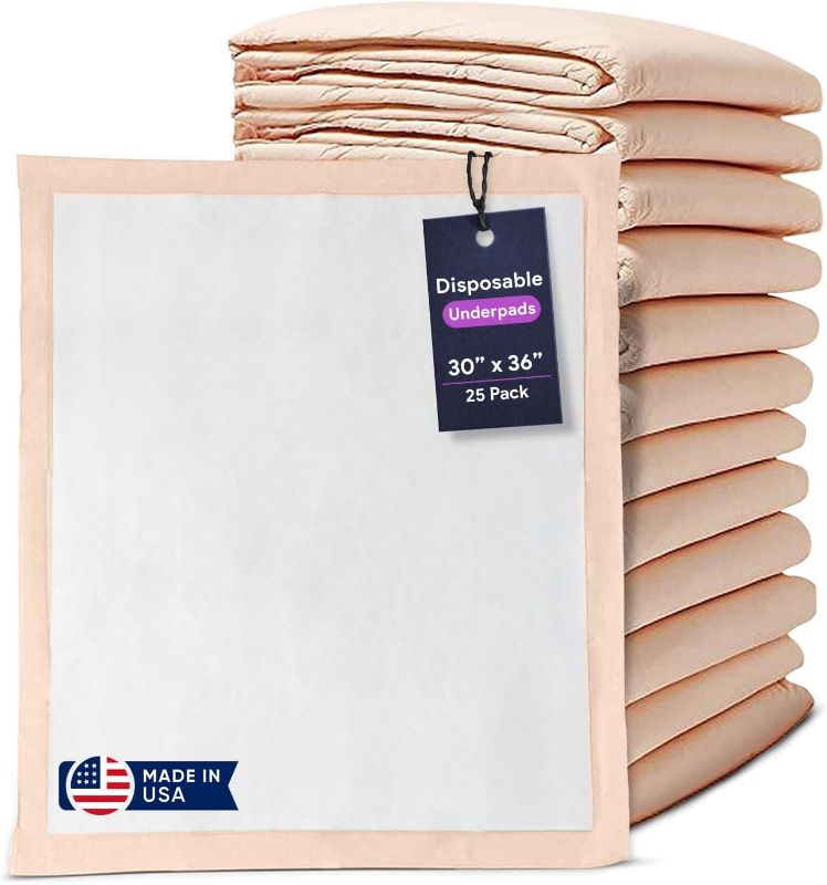 Photo 1 of Premium Disposable Chucks Underpads 25 Pack, 30" x 36" - Highly Absorbent Bed Pads for Incontinence and Senior Care - Peach Color - Leak Proof Protection 30x36 Inch (Pack of 25)
