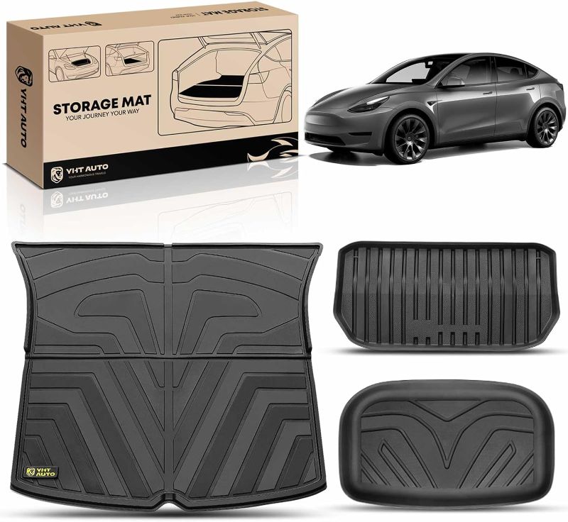Photo 1 of YHTAUTO Trunk Mat Cargo Liner Compatible with Tesla Model Y 2020-2024, All Weather TPE Trunk Mat Rear Storage Mats, Model Y Accessories, Black, Set of 3
