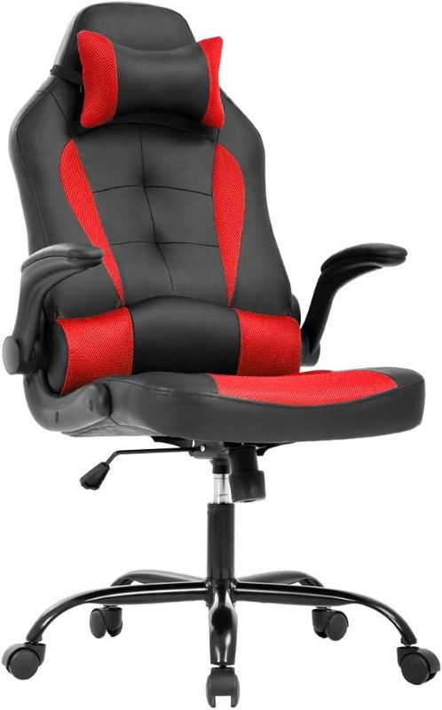 Photo 1 of BestOffice PC Gaming Chair Ergonomic Office Chair Desk Chair with Lumbar Support Flip Up Arms Headrest PU Leather Executive High Back Computer Chair for Adults Women Men (Red)
