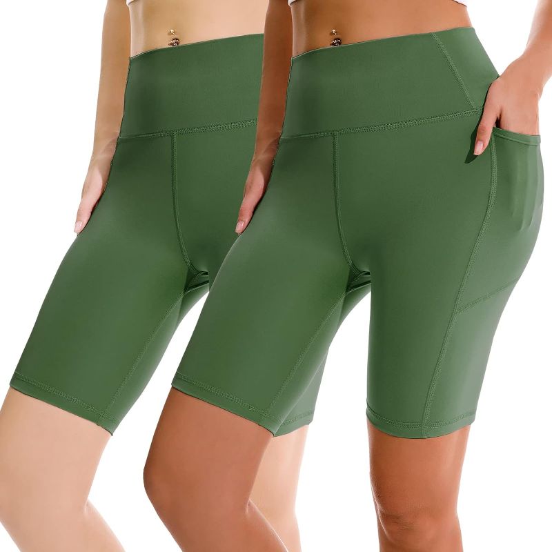 Photo 1 of APEXUP Workout Shorts, 8" Biker Shorts Women High Waist, Spandex Yoga Shorts with Side & Inner Pockets
- olive green large two piece