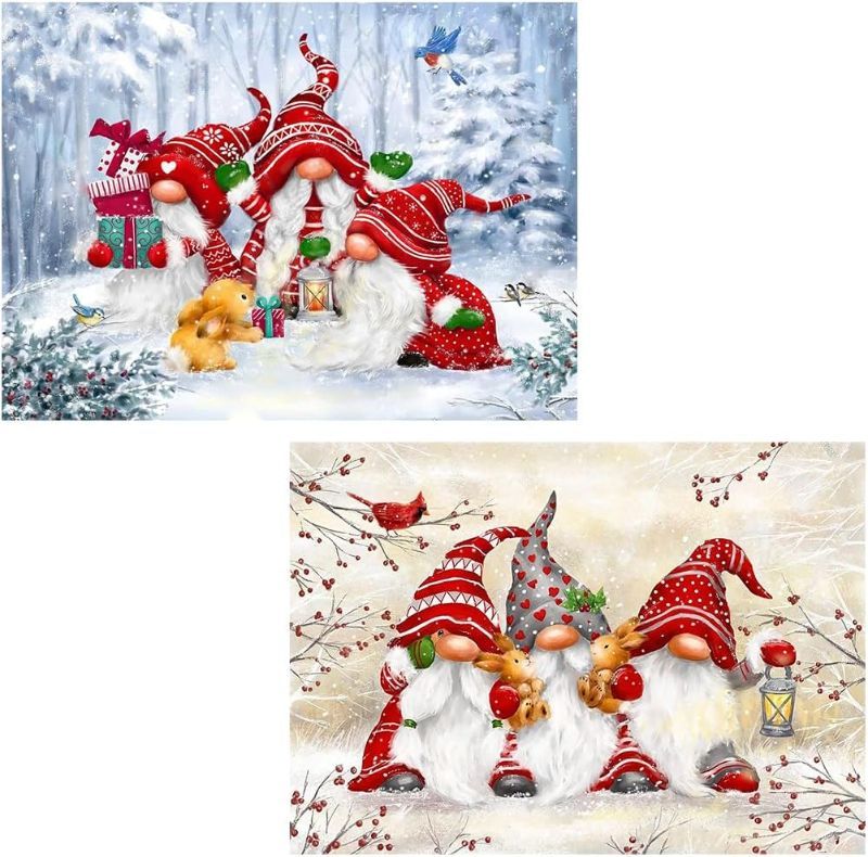 Photo 1 of OFRKE 2-Piece Christmas Diamond Painting Kits for Adults,Gnomes Diamond Art Full Drill Round Gem Art 5D Diamond Dots Suitable Home Wall Decor 12"x16"
