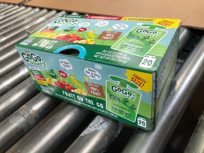 Photo 2 of GoGo squeeZ Fruit on the Go Variety Pack, Apple Apple, Apple Banana, & Apple Strawberry, - Tasty Kids Applesauce Snacks - Gluten Free Snacks for Kids - Nut & Dairy Free - Vegan Snacks, 3.2 Ounce (Pack of 20) Apple Banana Strawberry - exp date 1/29/25