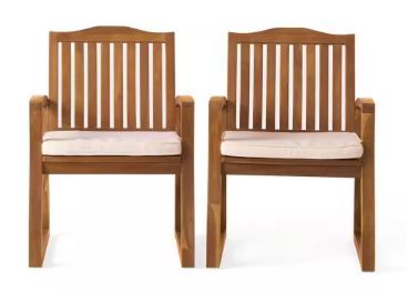 Photo 1 of Kolten Teak Wood Outdoor Patio Dining Chair with Cream Cushion (2-Pack)
