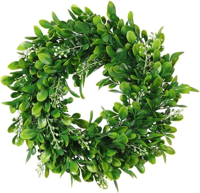 Photo 1 of 12" Boxwood Wreath Round Wreath Artificial Wreath Green Leaves Wreath Door Wall Window Decoration
