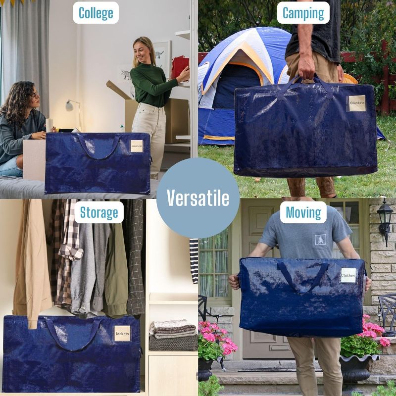 Photo 1 of VENO 2 Pack Moving Bags, Moving Supplies, Moving Boxes, College Packing Storage Boxes with Lids Alternative, Heavy Duty Dorm Organizer Tote, Large, Sturdy Handles, Zipper (Blue, 2 Pack)
