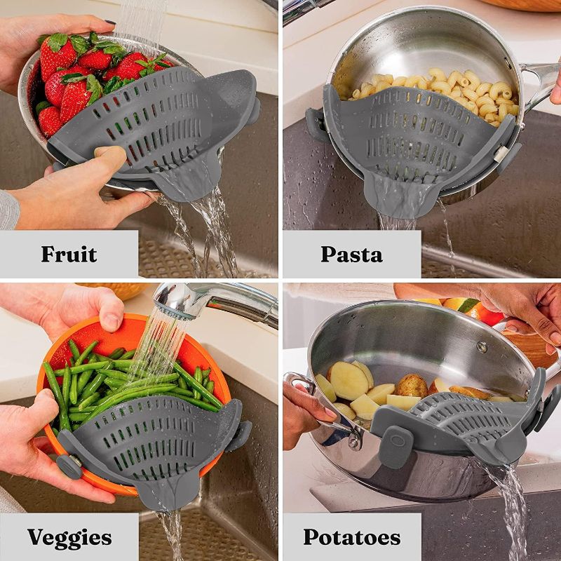 Photo 2 of 1pcs RED Kitchen Snap N Strain Pot Strainer and Pasta Strainer - Adjustable Silicone Clip On Strainer for Pots, Pans, and Bowls - Kitchen Colander - RED
