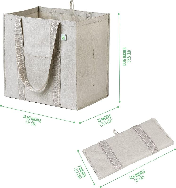 Photo 2 of VENO 4 Pack Reusable Grocery Shopping Bag, Hard bottom, Foldable, Multipurpose Heavy Duty Tote, Daily Utility bag, Stands Upright (4 Pack, Beige)
