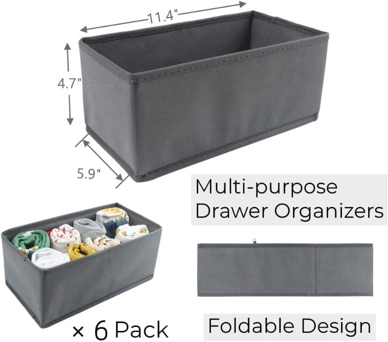 Photo 2 of 3 Pack Black Drawer Organizers for Clothes, Foldable Underwear Drawer Organizer, Closet Clothing Dividers Drawer Dividers Multi-purpose for Shirts, Bra, Socks and Panties 
