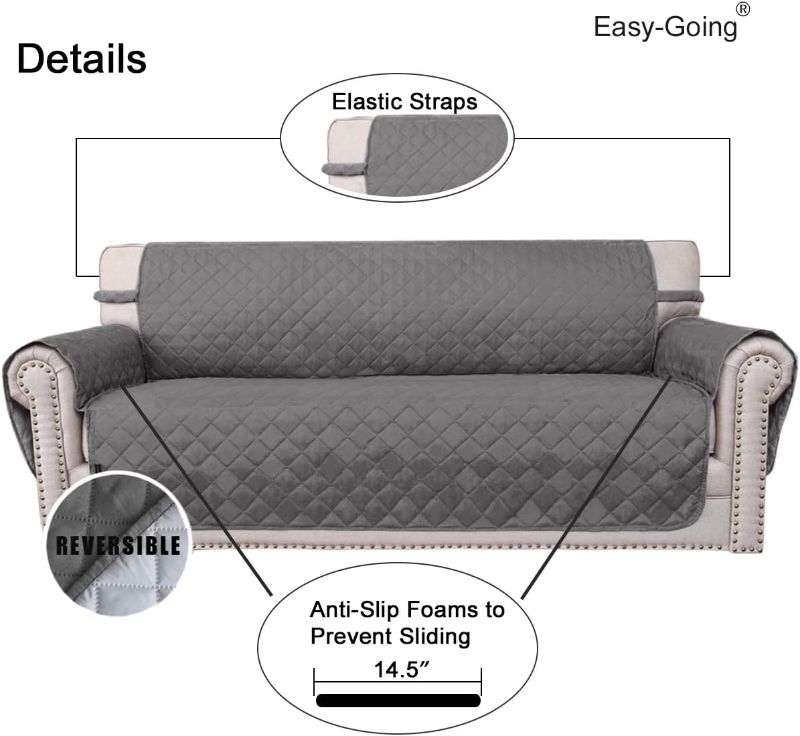 Photo 2 of Easy-Going Reversible Couch Cover for 3 Cushion Couch Sofa Cover for Dogs Water Resistant Furniture Protector Cover with Foam Sticks Elastic Straps for Pet Cat (Sofa, Gray/Light Gray)
