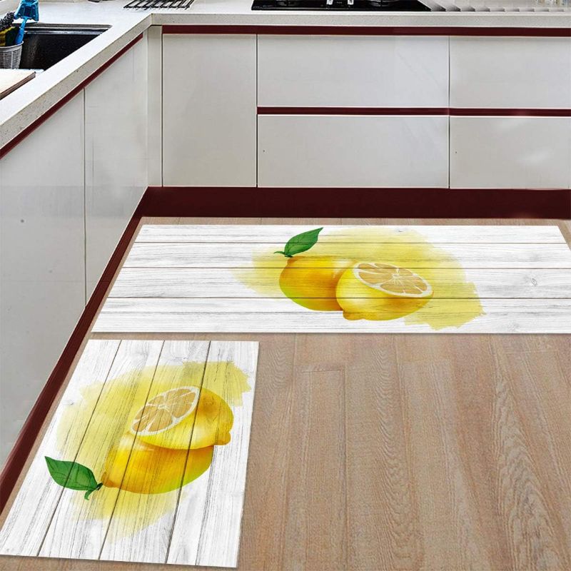 Photo 2 of Kitchen Floor Comfort Mat Set, Non Slip Standing Mats 2-Pack Kitchen Runner and Rug Waterproof Kitchen Rug Set,Lemon 15.7x23.6in+15.7x47.2in
