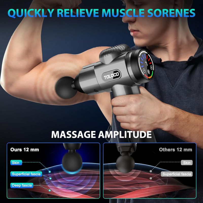 Photo 2 of TOLOCO Massage Gun, Deep Tissue Back Massager for Athletes with 10 Massage Heads, Electric Muscle Percussion Massager for Any Pain Relief, Relax Gifts for Father Day, Grey
