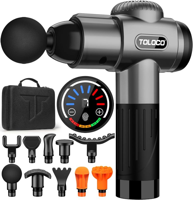 Photo 1 of TOLOCO Massage Gun, Deep Tissue Back Massager for Athletes with 10 Massage Heads, Electric Muscle Percussion Massager for Any Pain Relief, Relax Gifts for Father Day, Grey
