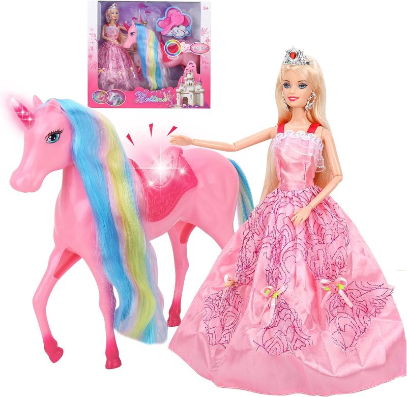 Photo 1 of BETTINA Unicorn Princess Dolls Set, Magical Light Unicorn Toys for Girls, Horse Toys with Rainbow Mane and Tail, Princess Toys, Unicorn Gifts for Girls Kids Aged 3 4 5 6 7 8
