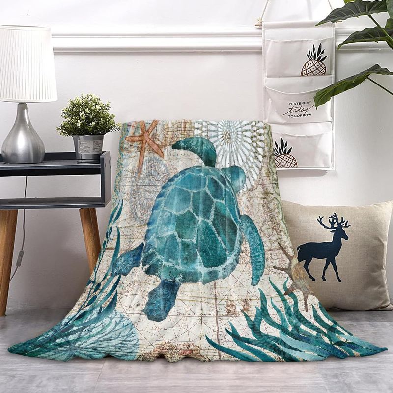 Photo 1 of Flannel Fleece Bed Blankets Lightweight Cozy Throw Blanket for Couch Sofa Bedroom Adults Kids,Sea Turtle Ocean Animal Landscape 39x49 inch
