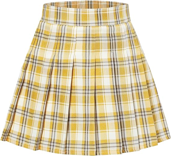 Photo 1 of Size 13-14Y Yellow SANGTREE Women's Pleated Mini Skirt with Comfy Casual Stretchy Band Skater Skirt, US XS - US 4XL
