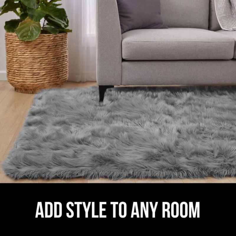 Photo 2 of Gorilla Grip Fluffy Faux Fur Rug, Machine Washable Soft Furry Area Rugs, Rubber Backing, Plush Floor Carpets for Baby Nursery, Bedroom, Living Room Shag Carpet, Luxury Home Decor, 3x5, Gray
