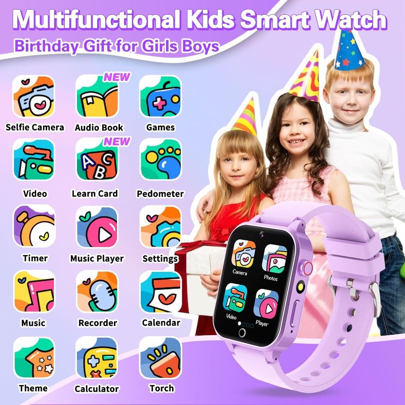 Photo 2 of Kids Smart Watch with HD Touchscreen, 26 Games, Camera, Video, Music Player, Pedometer - Educational Gift for Girls Ages 6-12
