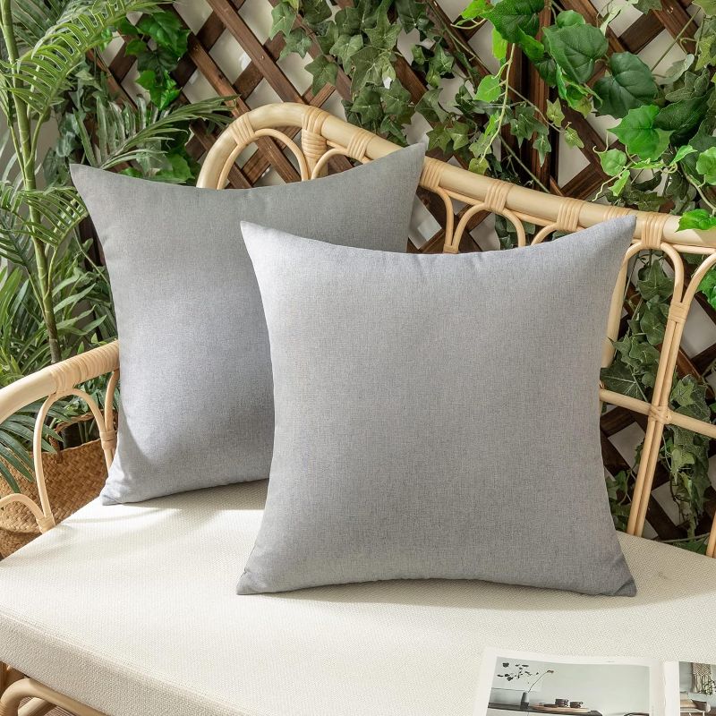 Photo 1 of Woaboy Set of 2 Outdoor Waterproof Throw Pillow Covers Decorative Farmhouse Linen Pillowcase Solid Cushion Cases for Bedroom Living Room Sofa Chairs Light Grey 18x18 inch
