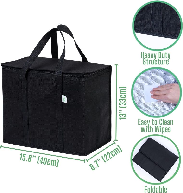 Photo 1 of 1pcs VENO Insulated Reusable Grocery Bags, Food Delivery Bag, Durable, Heavy Duty, Large, Collapsible, Sturdy Zipper
