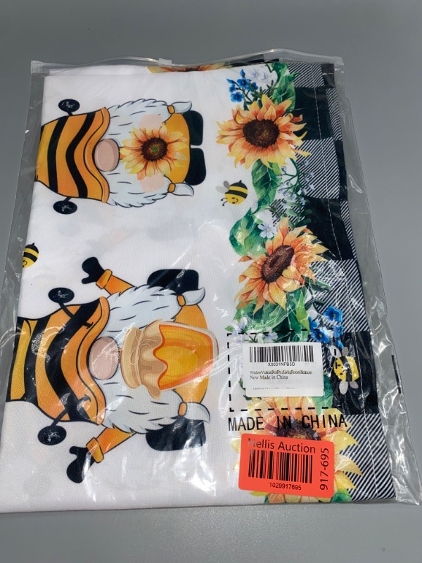 Photo 3 of Window Valance Rod Pocket Short Curtain Panels Farm Bee Gnomes with Honey Sunflower Kitchen Valances Curtains,Country Floral Lace Buffalo Plaid Edge Window Treatments Drapes for Bedroom 54x18in
