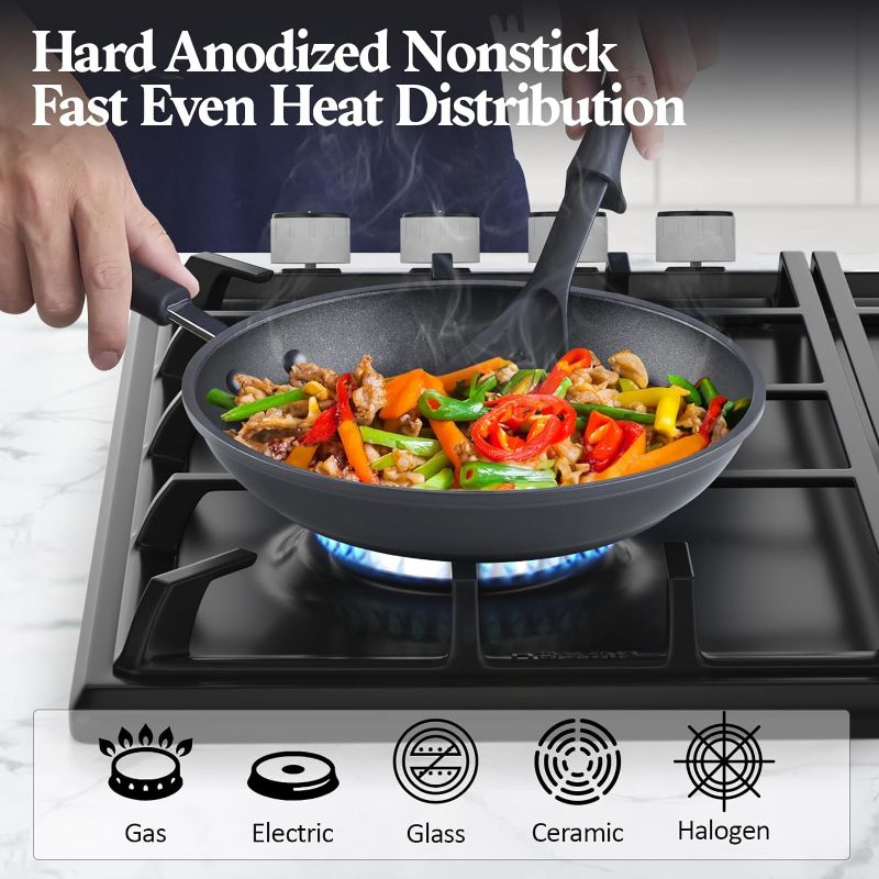 Photo 2 of Cook N Home Nonstick Saute Fry Pan 11-inch Professional Hard Anodized Frying Pan, Dishwasher Safe with Stay-Cool Handles, Black
