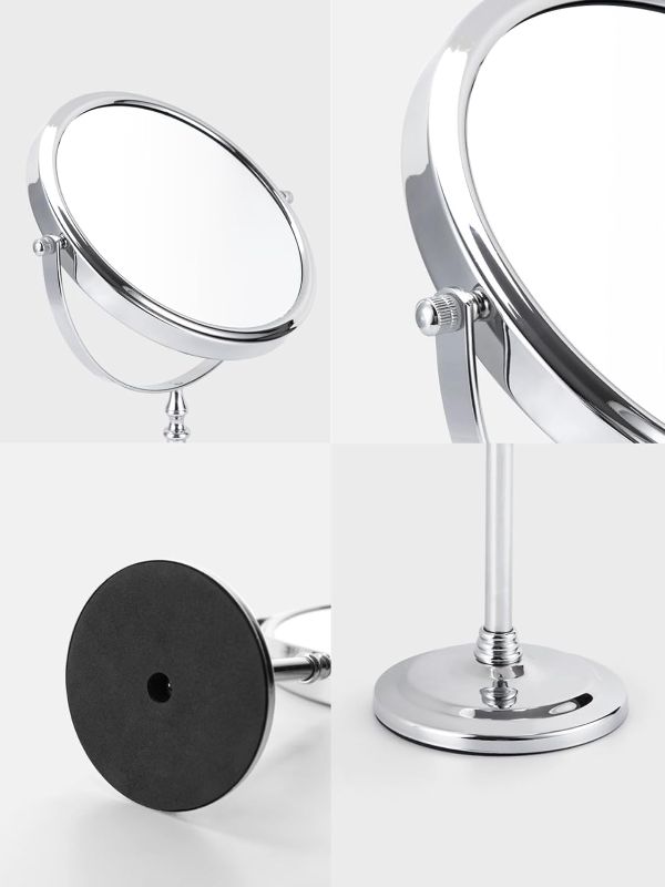 Photo 2 of Vanity Mirror Round Freestanding Makeup Mirror for Bedroom Makeup Mirror with 7X Magnifying Mirror 360 Degree Swivel with Stainless Steel Frame for Bathroom Cosmetics
