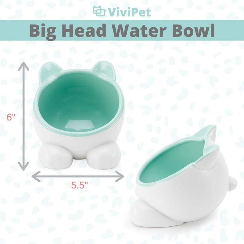 Photo 2 of ViviPet Raised Ceramic Cat Water Food Big Head Bowl Dish, Tilt Angle Protect Cat's Spine, Stress for Cat - Teal
