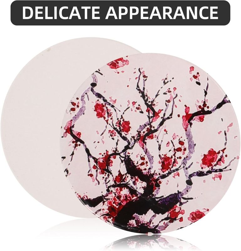 Photo 2 of Cherry Branch Drink Coasters Modern Foliage Butterfly China Classic Blossoming Oriental Ink Culture Housewarming Gifts for New Home Present for Friends,6 Pcs,4 X 4 X 0.35 Inches
