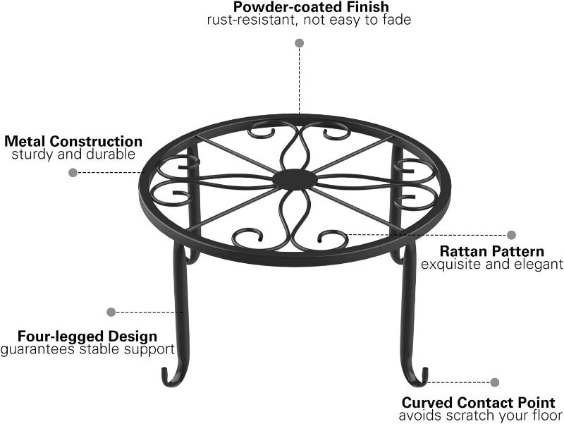 Photo 2 of Metal Potted Plant Stands, 3 Pack 9" Heavy Duty Rustproof Iron Round Flower Pot Stands, Indoor Outdoor Plant Holder Support Rack for Planter Flowerpot Patio Garden - Black
