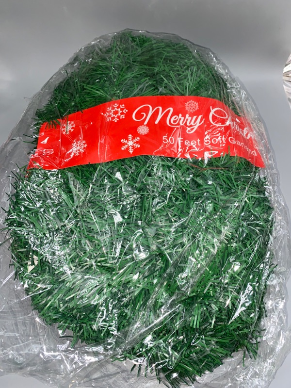 Photo 4 of 50-Foot Soft Green Garland for Christmas Decorations - 16.7Y Non-Lit Soft Green Holiday Decor for Outdoor or Indoor Use - Premium Quality Home Garden Artificial Greenery or Wedding Party Decorations.
