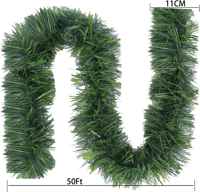 Photo 2 of 50-Foot Soft Green Garland for Christmas Decorations - 16.7Y Non-Lit Soft Green Holiday Decor for Outdoor or Indoor Use - Premium Quality Home Garden Artificial Greenery or Wedding Party Decorations.
