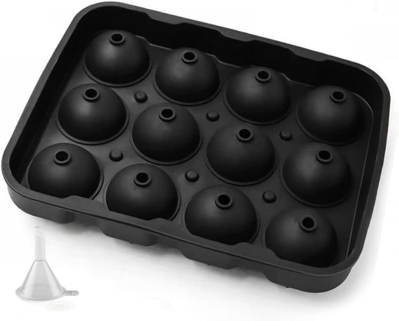 Photo 1 of Ice Cube Trays, Reusable Silicone Sphere Ice Ball Maker with Lids & Large Square Ice Cube Molds for Candy Pudding Jelly Chocolate Mold Cocktails & Bourbon BPA-Free-Black||12 Round
