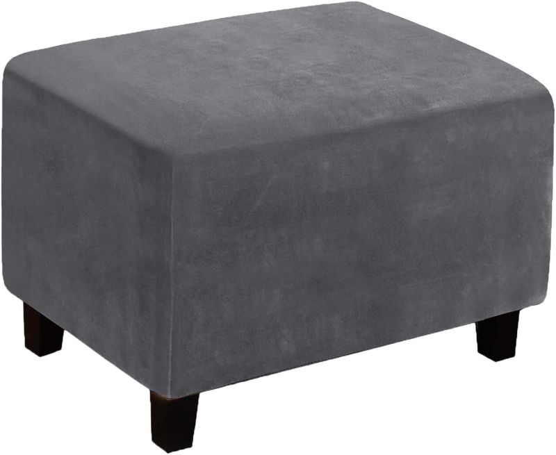 Photo 1 of 1pcs Ottoman Cover, Stretch Rectangle Velvet Ottoman Slipcovers of Foot Stool for Living Room, Folding Storage Furniture Protector with Elastic Bottom, Machine Washable(Gray, L)
