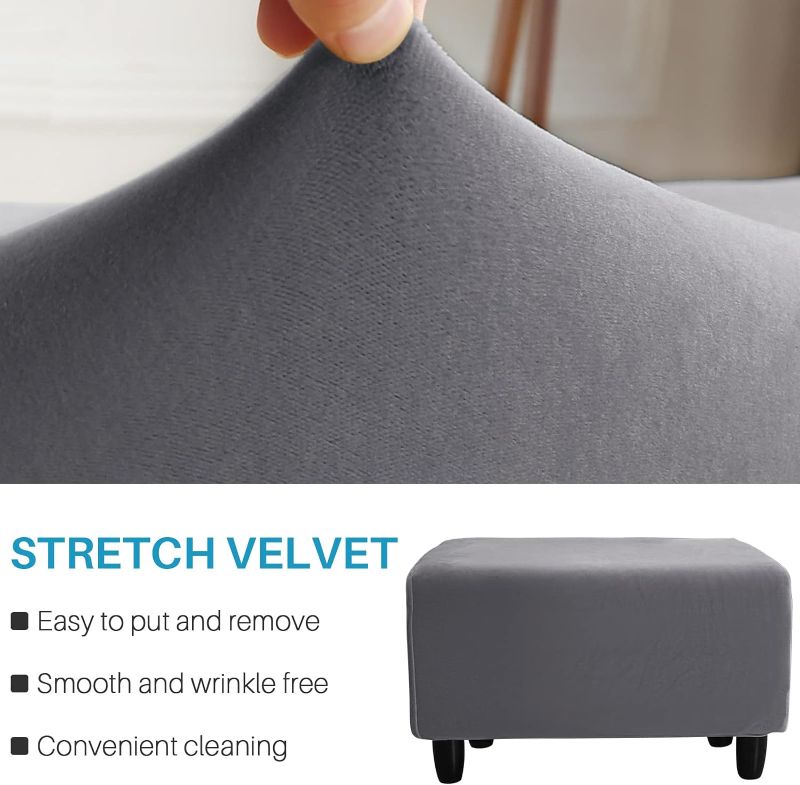 Photo 2 of 1pcs Ottoman Cover, Stretch Rectangle Velvet Ottoman Slipcovers of Foot Stool for Living Room, Folding Storage Furniture Protector with Elastic Bottom, Machine Washable(Gray, L)
