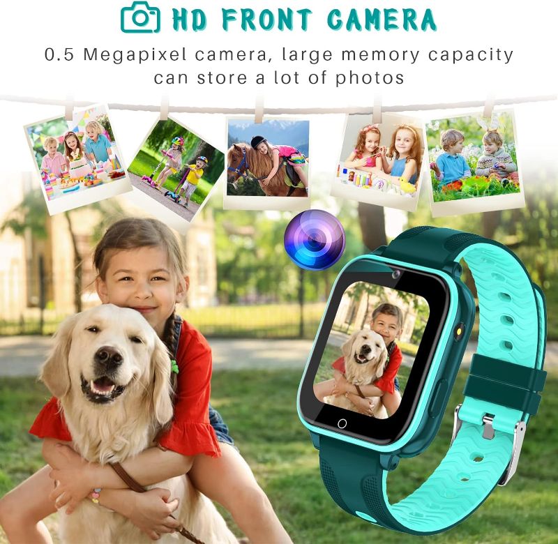 Photo 2 of 4G Smart Watch for Kids with SIM Card GPS tracker, Multiple desktop style to choose,Two Way Calling,picture literacy, SOS, WiFi, Waterproof Touch Screen for 4-12 Boys Girls Birthday Gifts (T12 Cyan)
