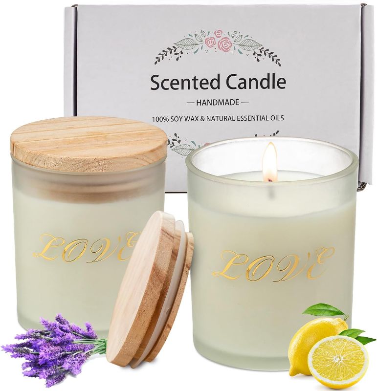 Photo 1 of Soy Candles for Home Scented, 2 Pack 5.5 Oz Scented Candle Gift Set for Women, Men, Aromatherapy Jar Candles - Ideal Candles Gift for Father's Day, Mother's Day?Lavender and Lemon?

