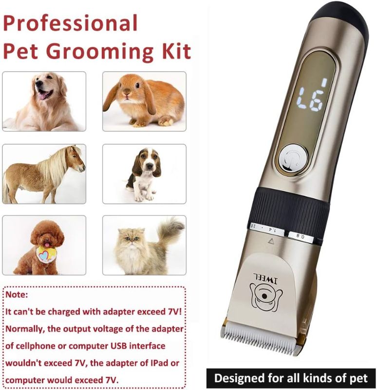 Photo 1 of Dog Clippers, 2-Speed Professional Rechargeable Cordless Cat Shaver and Low Noise Water Proof Electric Dog Trimmer Pet Grooming Kit Animal Hair Clippers Tool with Scissors Combs
