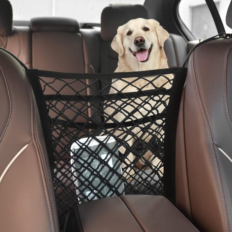 Photo 2 of 2 Pack 3-Layer Car Storage Mesh Organizer, Universal Car Seat Back Net Bag, Car Purse Holder Between Seats with 4 Hooks, Barrier of Backseat Pet Kids for Car, SUV, Van, USVR00587
